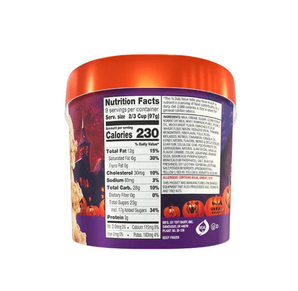 Nutritional facts for Toft's pumpkin cheesecake ice cream