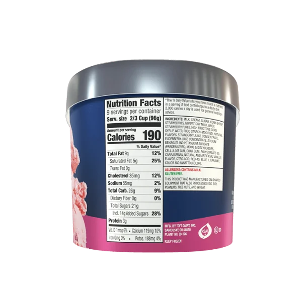 Nutritional facts for Toft's strawberry ice cream