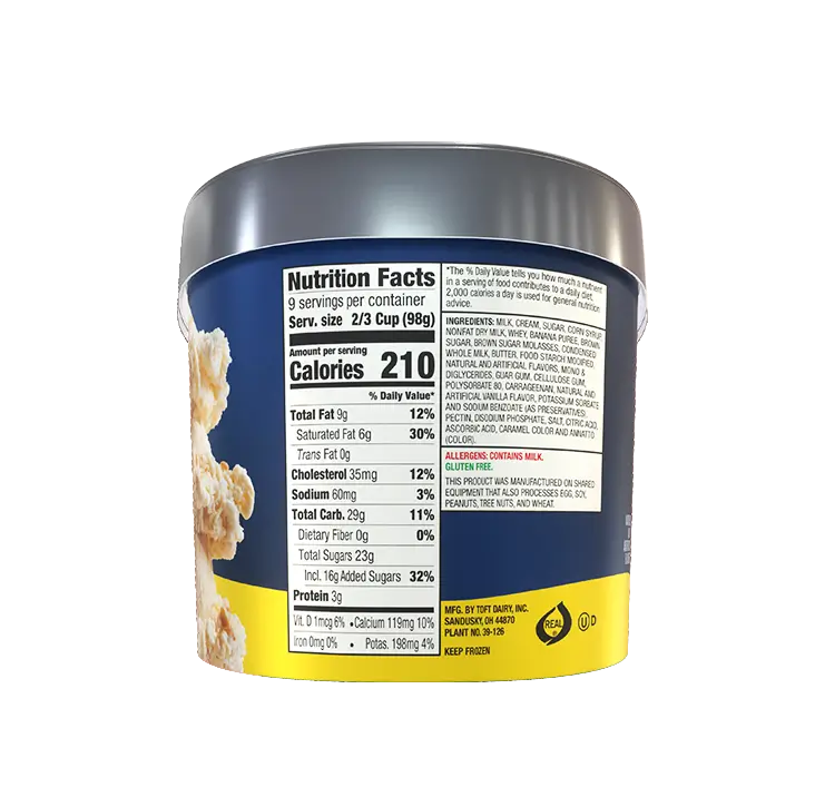 Nutritional facts for Toft's bananas foster ice cream