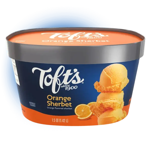 48 Ounce tub of Toft's Orange Sherbet