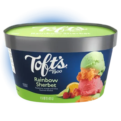 48 Ounce tub of Toft's Rainbow Sherbet